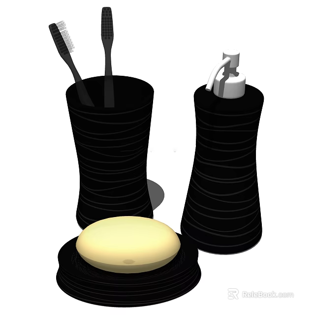 Modern Bathroom Accessories With Toothbrushes Holder Soap Dispenser And Soap Bar 3d model 