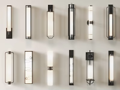 Various Modern Wall Lamps With Sleek Black Frames And White Shades For Home Decor 3d model
