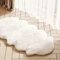White Fluffy Cloud Shaped Plush Carpet On Wooden Floor Living Area