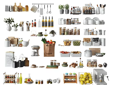 Essential Dinnerware Set With Kitchen Utensils Cooking Tools Spice Jars And Accessories For Home Kitchen 3d model