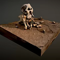 Scattered Ancient Skeleton Remains With Limb Bones And Skull On Earth Mound