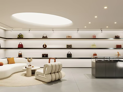 Modern Tea Room With Circular Ceiling Light And Cozy Seating 3d model