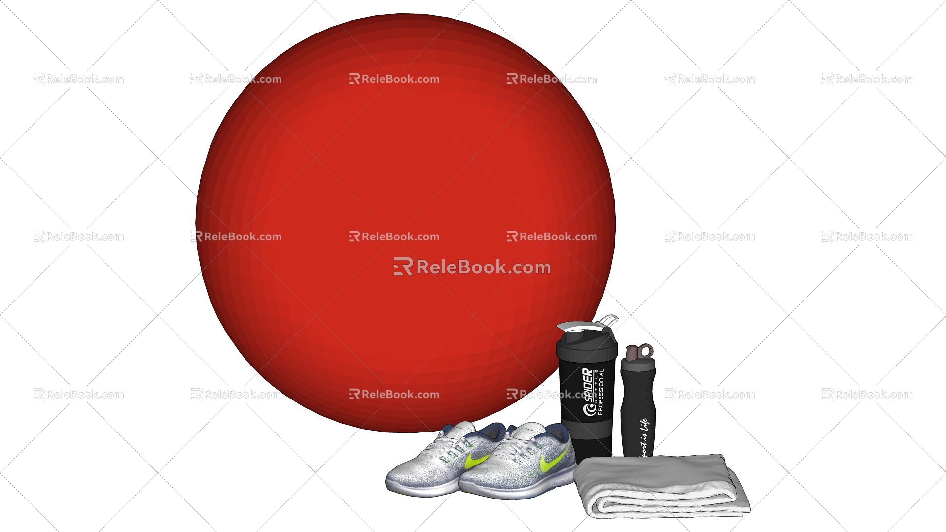 Modern sneaker towel water cup fitness ball 3d model