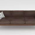 Modern Brown Leather Three-Seater Sofa With Patterned Pillow And Black Legs 3d model