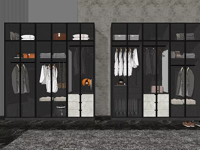 Modern Wardrobe Interior Design With Glass Doors Hanging And Folded Clothes Storage 3d model