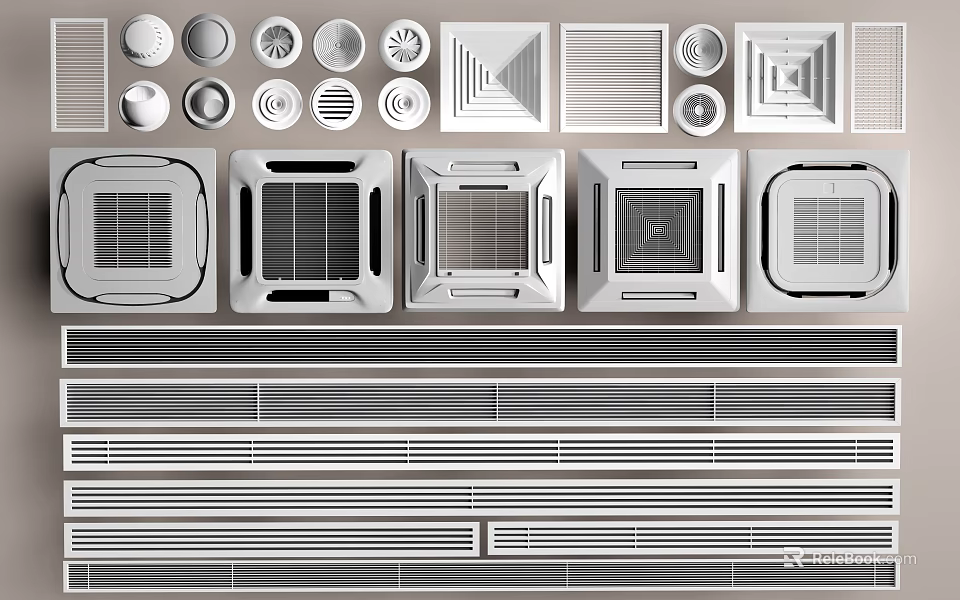 Different Types of Air Conditioner Fans With Various Vent Grille Designs 3d model 
