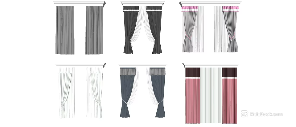 Stylish Curtain Designs In Various Colors And Patterns For Home Interior Decor 3d model 