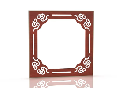 Chinese Style Square Ceiling Light with Red Frame and White Cloud Pattern Decoration 3d model