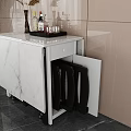 Modern Minimalist Dining Table Set with White Marble Cabinet Black Wooden Chair and Decorative Vase