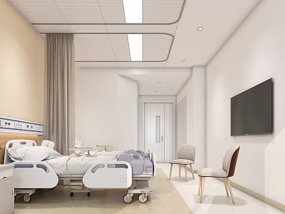 Hospital Outpatient Ward Interior With Hospital Bed Chairs TV And Medical Equipment 3d model