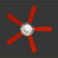 Modern Ceiling Fan With Red Blades Silver Metal And Transparent Center