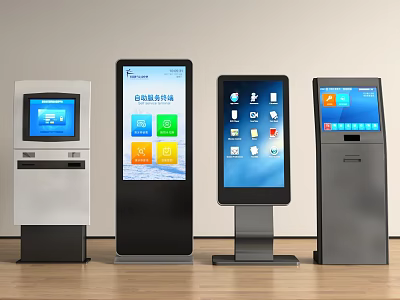 Modern Self Service All In One Kiosks With Different Designs And Screen Interfaces 3d model