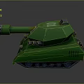 Green Tank With Long Cannon Blue Tracks And 3D Model Design Details