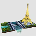 Eiffel Tower Model Display With Water Pools Road And Surrounding Greenery 3d model