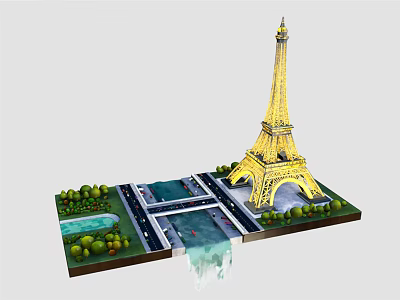 Eiffel Tower under the modern tower at night 3d model Eiffel Tower under the modern tower at night 3d model