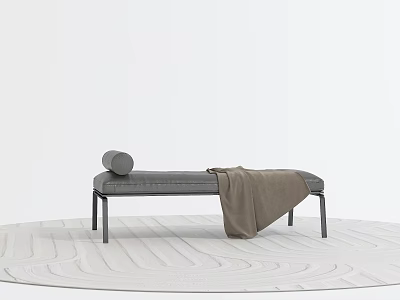 Gray Sofa Bench With Round Cushion And Brown Blanket On Light Textured Rug 3d model