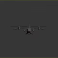Airplane With Four Blue Propellers Large Fuselage And Red Logo On Tail In Gray Background
