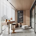 Modern Home Balcony Design With Large Windows City View Wooden Ceiling And Marble Countertop