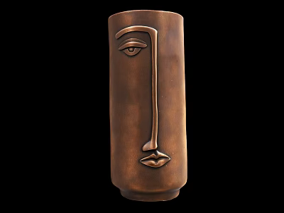 Artistic Copper Sculpture Carving With Cylindrical Shape And Facial Features Design 3d model
