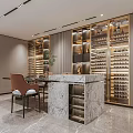 Modern Wine Cellar Design With Wooden Wine Racks Marble Countertop Dining Table And Chairs