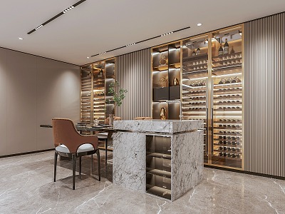 Modern Wine Cellar Wine Tasting Room Wine Cellar Wine Cabinet Bar Counter Bar Chair Glass Wine Cabinet 3d model