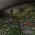 Traditional Pagoda In Green Mountainous Landscape With Temple Buildings And Lush Forest