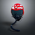 Red Helmet with White Floral Patterns REP Lettering Black Visor and Coiled Tube Design