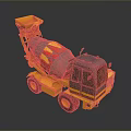Bright Yellow Concrete Mixer Truck Featuring Red And Yellow Stripes On Body