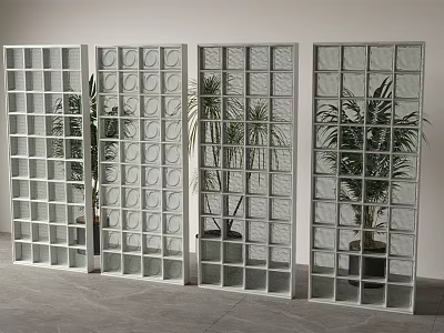 Modern Glass Partition With Grid Design And Indoor Plants For Interior Space 3d model