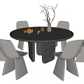 Round Black Dining Table Set With Six Gray Chairs Vase Branches And Oranges 3d model