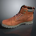 Brown Leather Boots With Plaid Lining Laces Metal Eyelets And Thick Rubber Sole