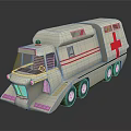 White Ambulance Vehicle With Red Cross Stripes Windows And Wheels Design