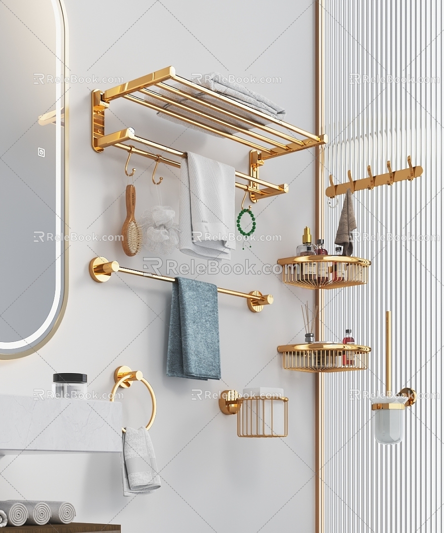 All Copper Golden Bath Towel Rack Storage Rack Towel Rack Triangle Toilet Brush Towel Basket Towel Ring Hook Hardware Small Pieces model