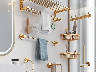 All Copper Golden Bath Towel Rack Storage Rack Towel Rack Triangle Toilet Brush Towel Basket Towel Ring Hook Hardware Small Pieces model