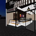 Cozy Mall Bakery Shop With Striped Awning Hanging Lights And Pastry Display Cases