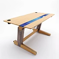 Modern Office Desk Featuring Wooden Desktop Blue Decorative Strip And Sturdy Legs