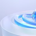 Futuristic Blue Crystal Pyramid On Circular Base With Smooth Surface And Glowing Blue Rings