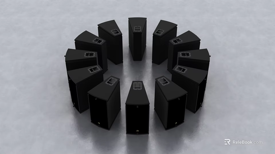 Black Speakers In Circular Arrangement For Home Audio System Design 3d model 