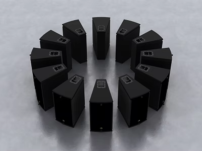 Black Speakers In Circular Arrangement For Home Audio System Design 3d model