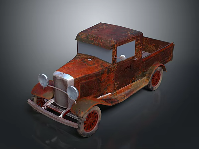 Vintage Rusted Old Truck With Classic Front Design And Red Wheels 3d model