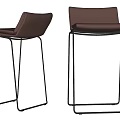 Modern Brown Leather Bar Stools with Metal Frame and Comfortable Backrest 3d model