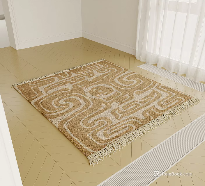 Stylish Rug With Geometric Pattern In Modern Interior 3d model