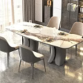 Modern Dining Table And Chairs Set With Marble Top And Gray Upholstered Chairs