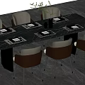 Modern Dining Table Set Featuring Marble Top White Brown Chairs and Tableware with Vase 3d model
