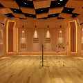 Professional Recording Studio Interior Design With Wooden Walls Acoustic Panels And Microphone Stands