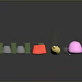 Colorful Daily Life Supplies Including Green Bottle White Ring Pink Hemisphere And Silver Domes