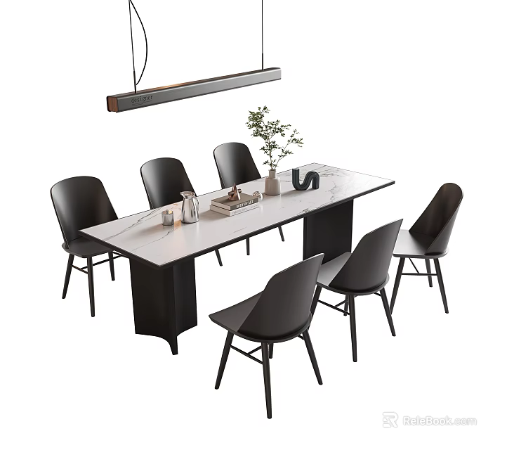 Modern Table And Chair Set With Black Dining Chairs And Wooden Tabletop For Dining Room 3d model 