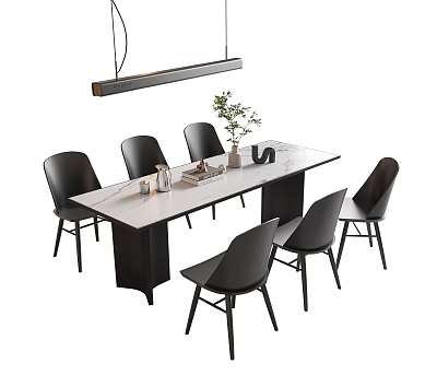 Modern Table And Chair Set With Black Dining Chairs And Wooden Tabletop For Dining Room 3d model