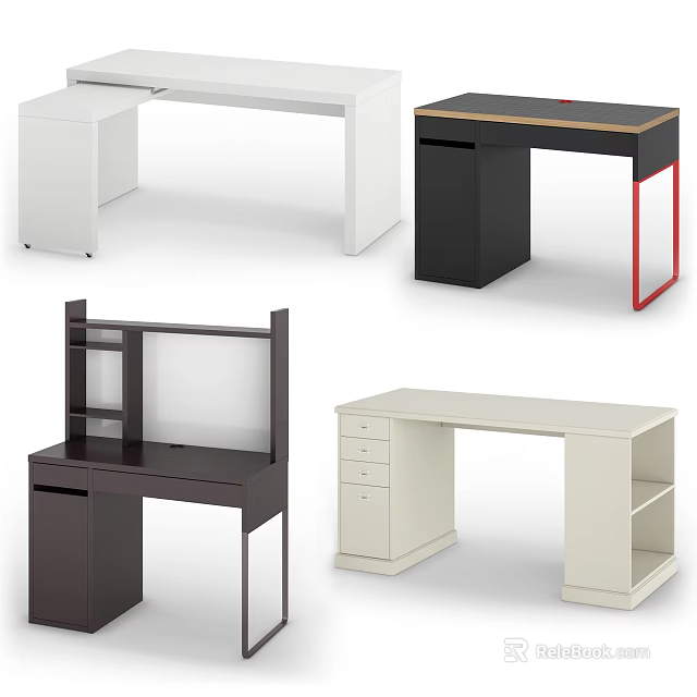 Modern Desk And Chair Sets With Drawers Shelves And Various Colors 3d model 