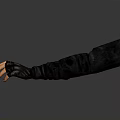 Realistic Human Arms with Black Sleeves and Orange Fingers on Reflective Surface